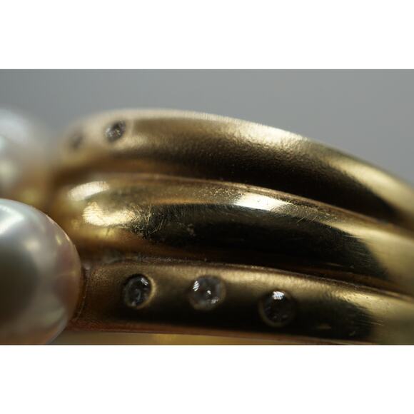 14K Yellow Gold Pearl & Diamond Band Ring Size 9.25 Vintage Estate - Picture 5 of 13
